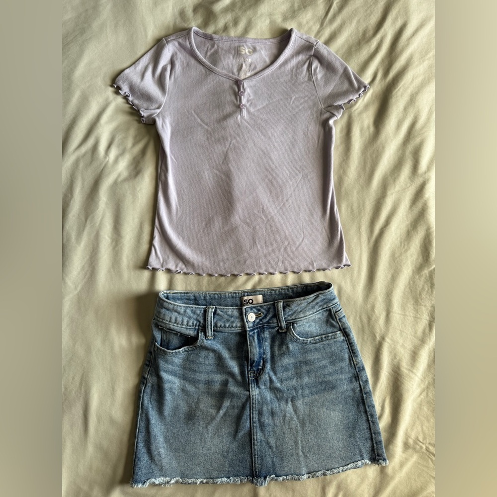 SO 2pc Ribbed top and jean skirt